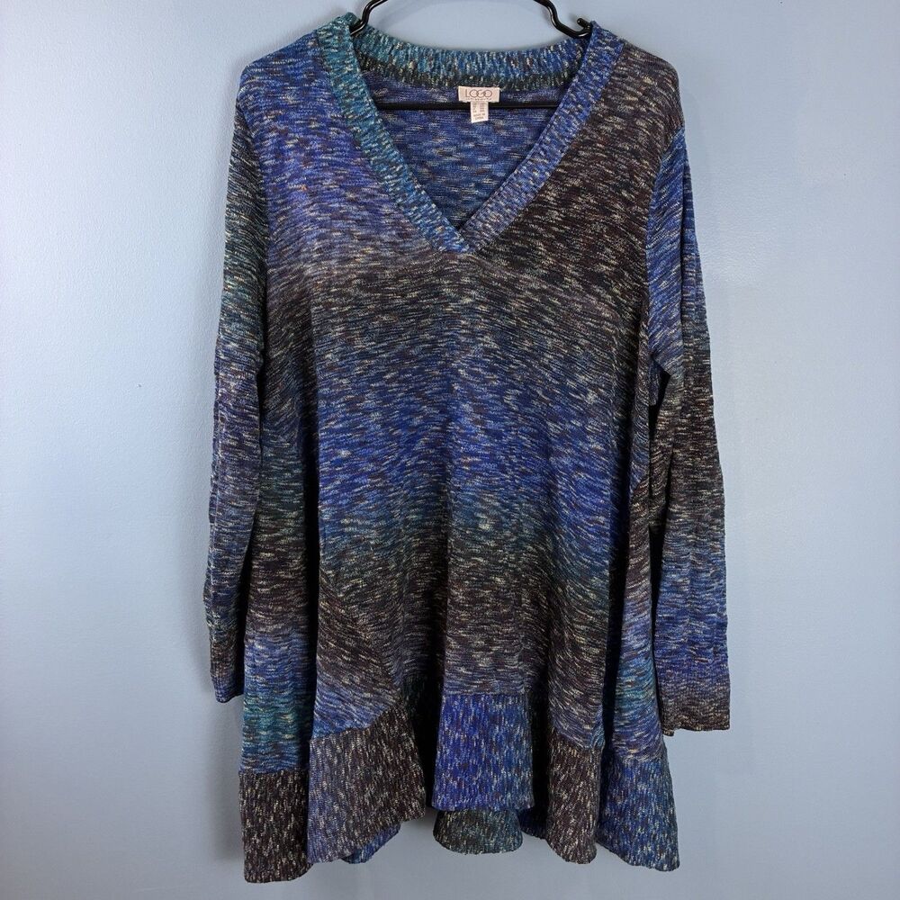 LOGO By Lori Goldstein Blue Multi Marled Sweater Size 2X